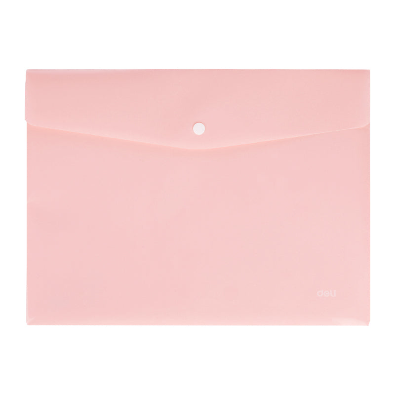 Mapă plastic cu buton A4 roz pastel marca Deli, mapă din plastic pentru documente