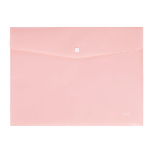 Mapă plastic cu buton A4 roz pastel marca Deli, mapă din plastic pentru documente
