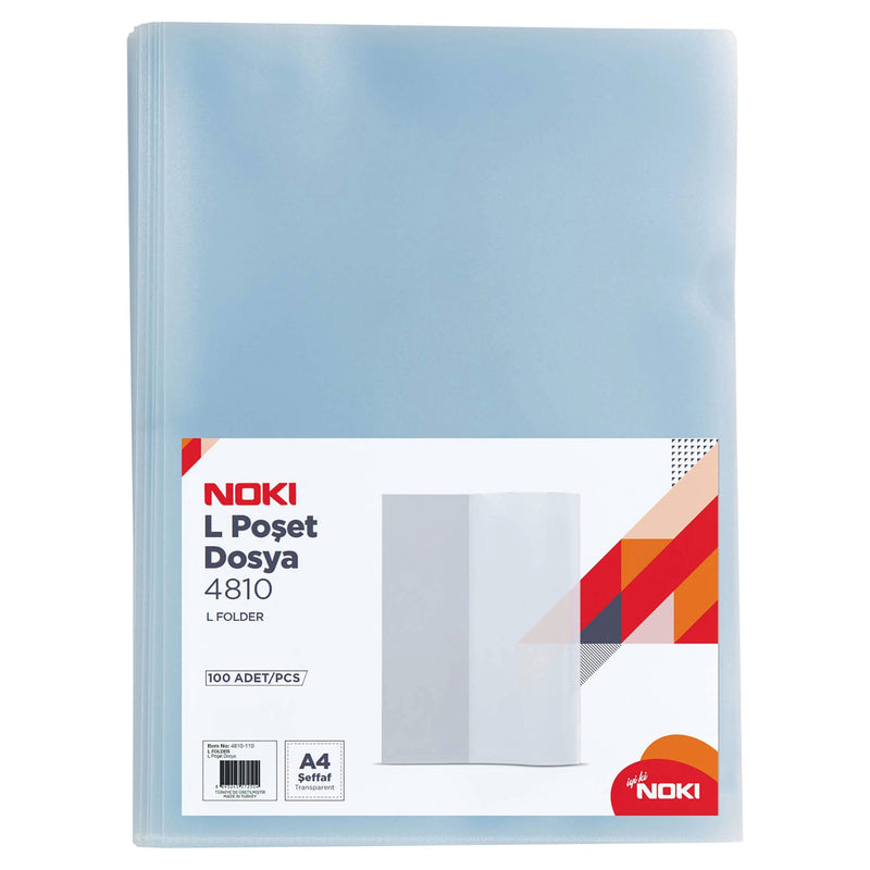 Mapă protecție A4 tip L transparentă 100/set marca Noki, mapă din plastic pentru documente