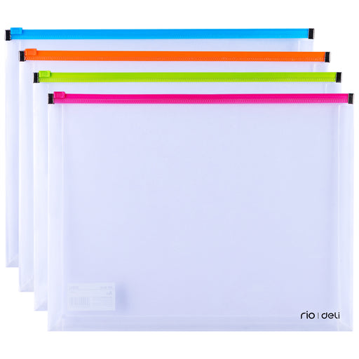 Mapă protecție zip A4 cu burduf marca Deli, mapă din plastic pentru documente