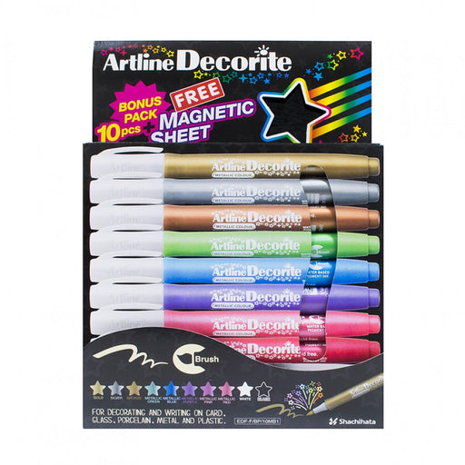 Set Markere Decorite Vârf Rotund 1 mm 10 Culori Metalizate cu Folie Magnetică Artline