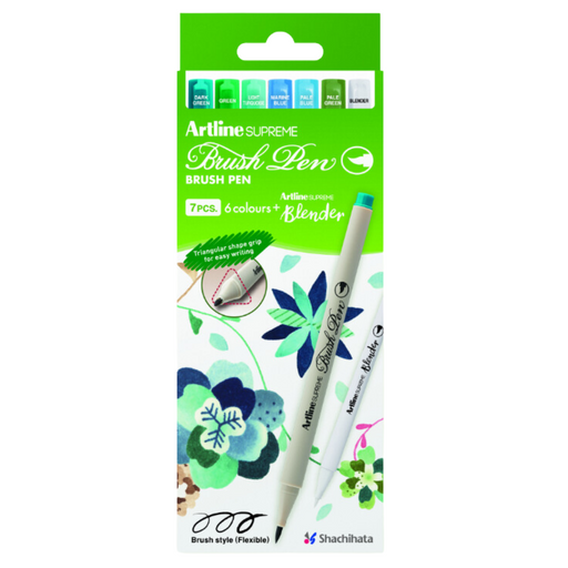 Set 6 Carioci Supreme Green Leaves cu Blender Vârf Flexibil Artline