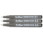 Set 3 Linere pentru Desen Tehnic 0,1/0,3/0,5 mm Negru Artline