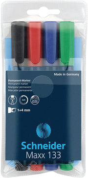 Set Markere Permanente Maxx 133 Vârf Teșit 1-4 mm 4 Culori Schneider