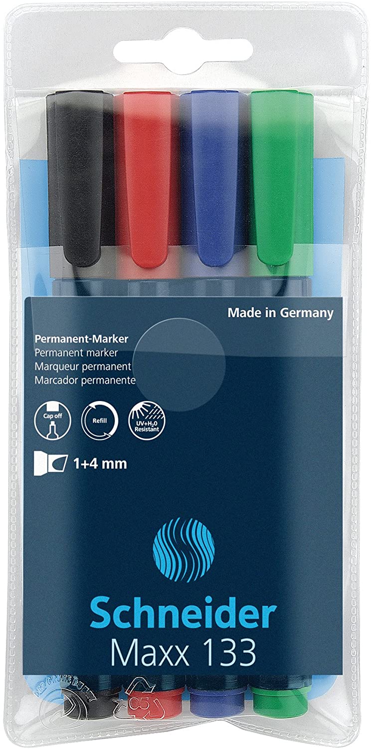 Set Markere Permanente Maxx 133 Vârf Teșit 1-4 mm 4 Culori Schneider