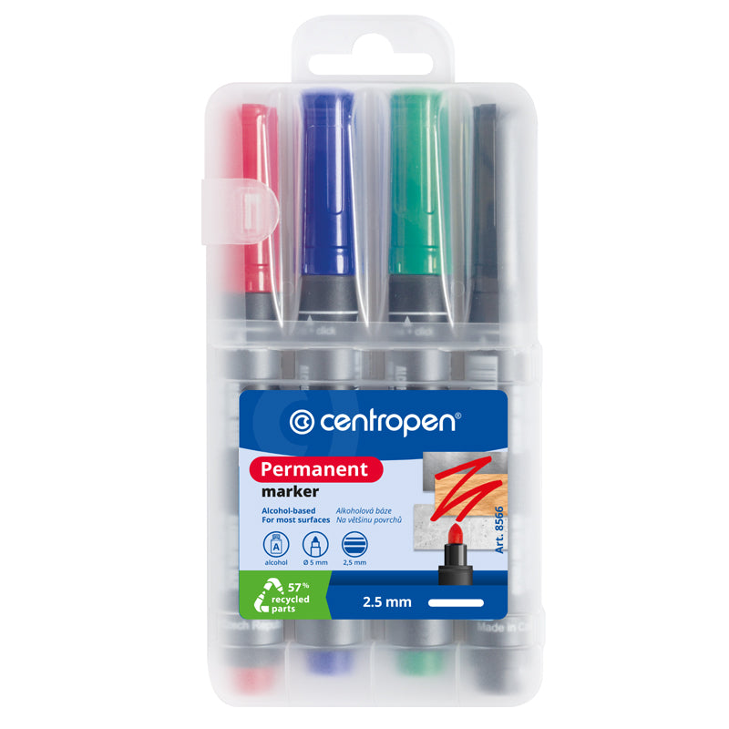 Marker Permanent 8566 Vârf Rotund 2,5 mm Set 4 Buc Centropen