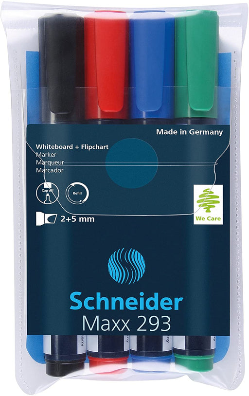 Set Markere Tablă și Flipchart Maxx 293 Vârf Teșit 2-5 mm 4 Culori Schneider