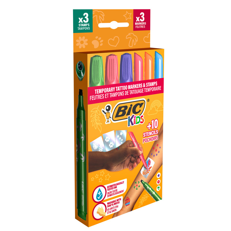 Marker Tatuaje Temporare Kids Set 3 Markere + 3 Ștampile + 10 Șabloane BIC