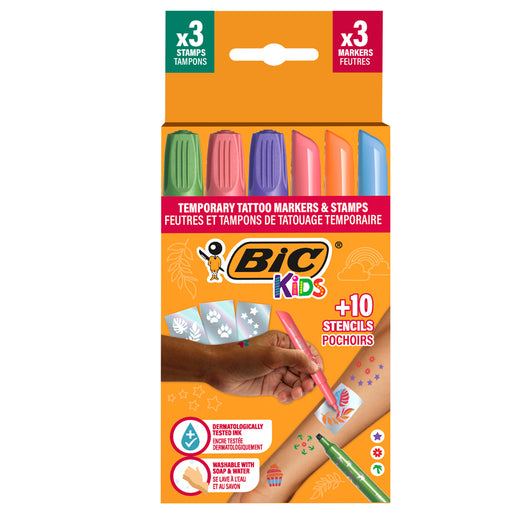Marker Tatuaje Temporare Kids Set 3 Markere + 3 Ștampile + 10 Șabloane BIC