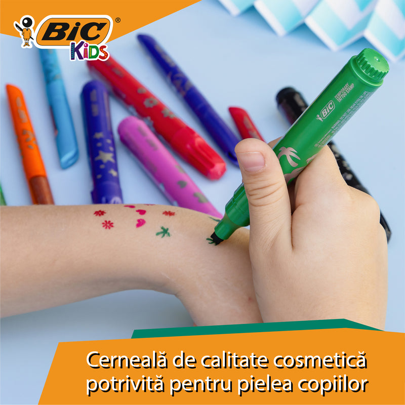 Marker Tatuaje Temporare Kids Set 3 Markere + 3 Ștampile + 10 Șabloane BIC