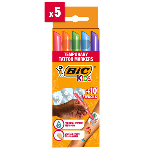 Marker Tatuaje Temporare Kids Set 5 Markere + 10 Șabloane BIC