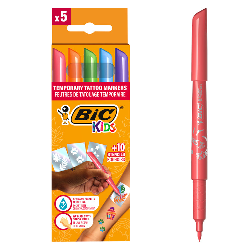 Marker Tatuaje Temporare Kids Set 5 Markere + 10 Șabloane BIC