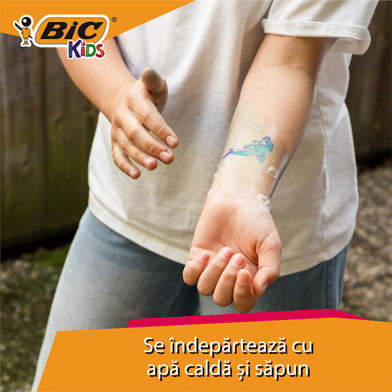 Marker Tatuaje Temporare Kids Set 5 Markere + 10 Șabloane BIC