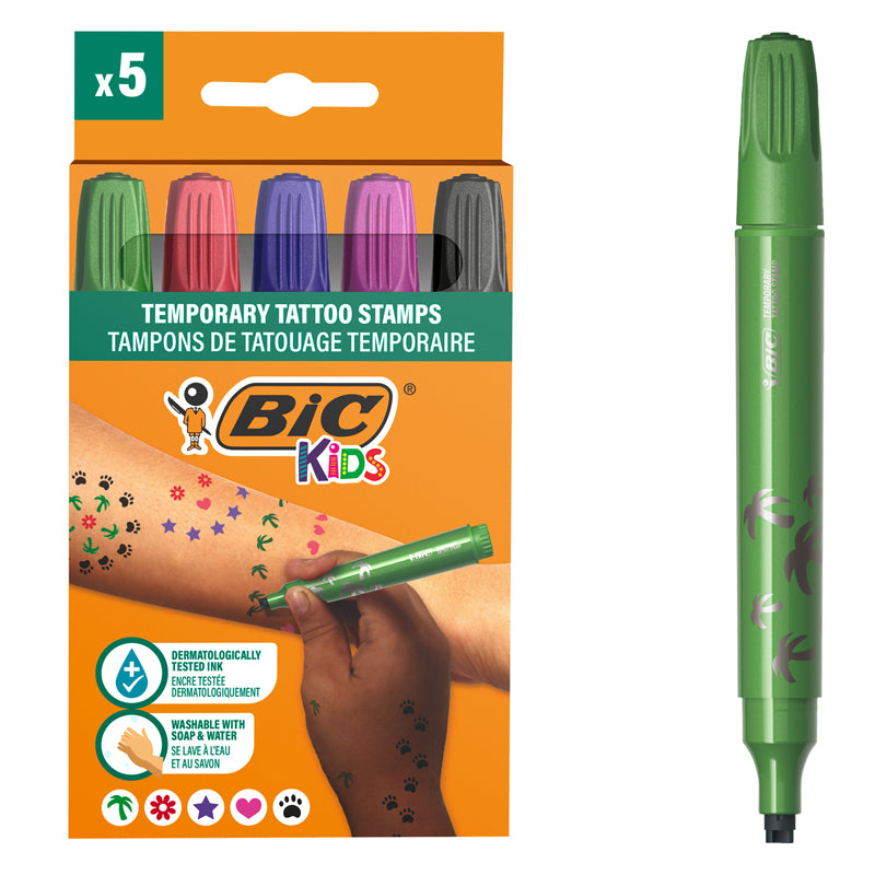 Marker Tatuaje Temporare Kids Set 5 Markere cu Vârf Ștampilă BIC
