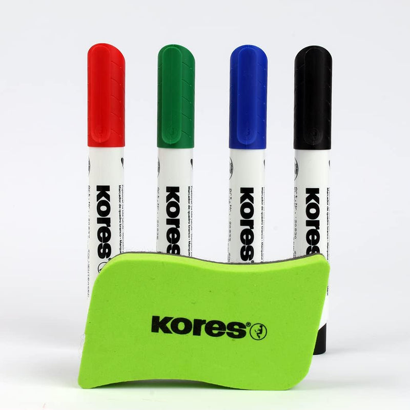 Marker Whiteboard 3 mm Set 4 Buc cu Burete Magnetic Kores