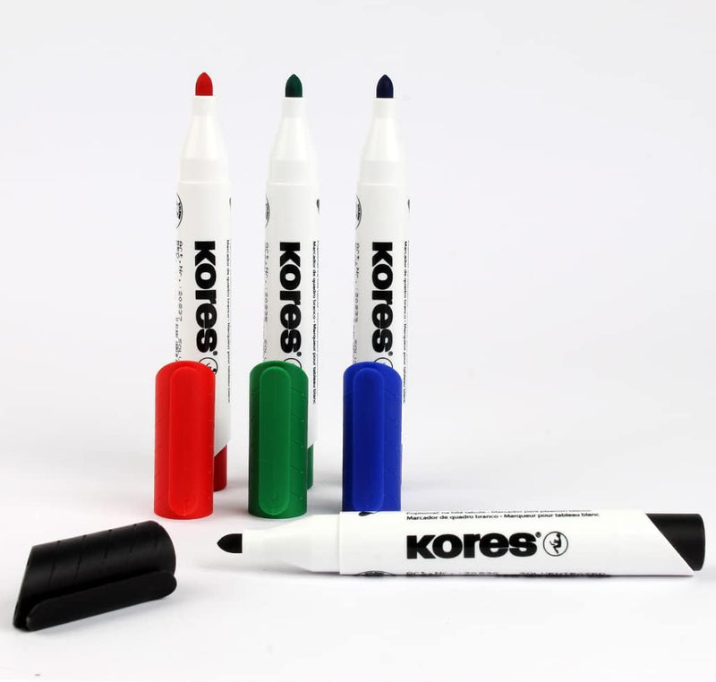Marker Whiteboard 3 mm Set 4 Buc cu Burete Magnetic Kores