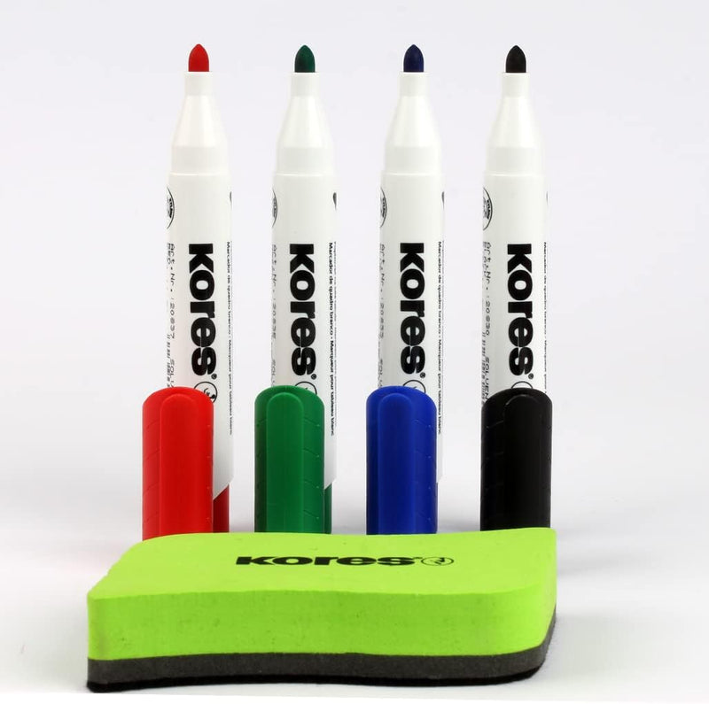 Marker Whiteboard 3 mm Set 4 Buc cu Burete Magnetic Kores