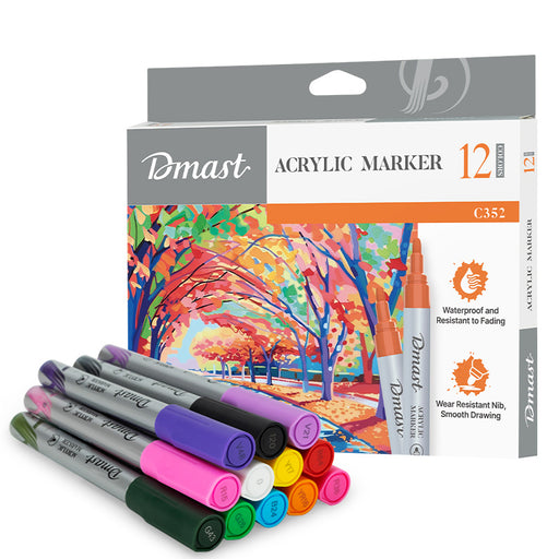 Set 12 Markere Acrilice 2 mm Culori Clasice Dmast
