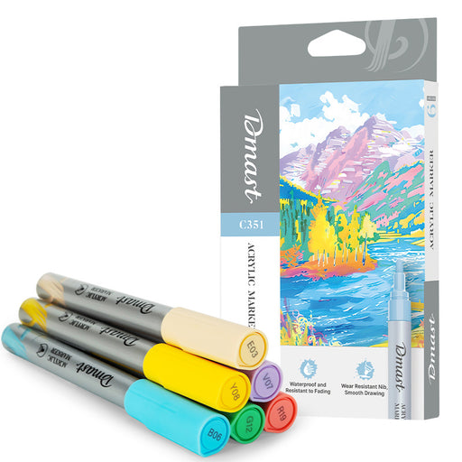 Set 6 Markere Acrilice 2 mm Culori Metalizate Pastel Dmast