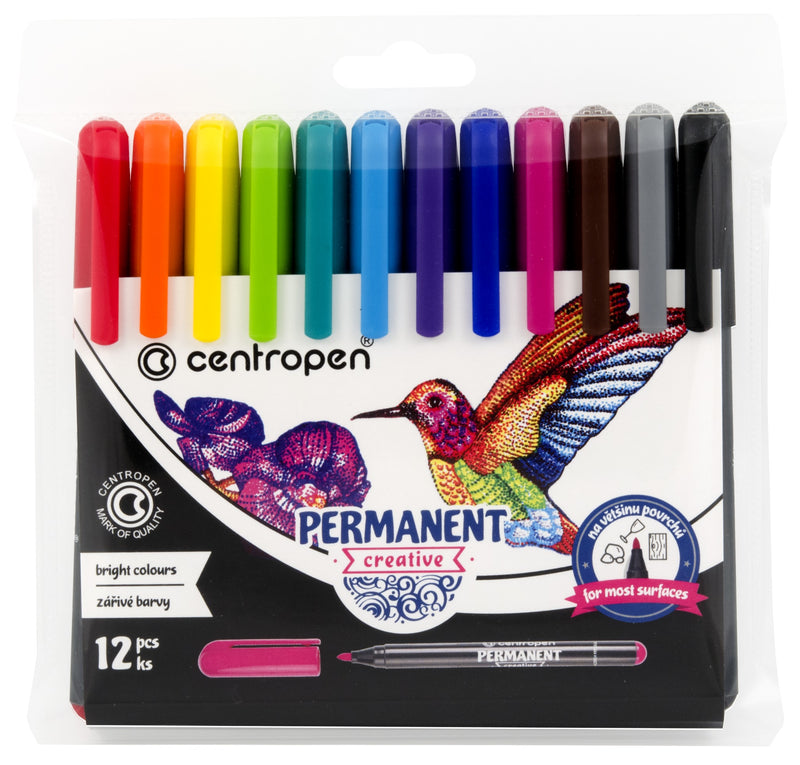 Markere Permanente Creative Slim Set 12 Culori Centropen