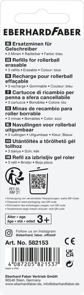 Mină Roller Gel Erasable Animal 0,7 mm Albastră 3 buc Eberhard Faber
