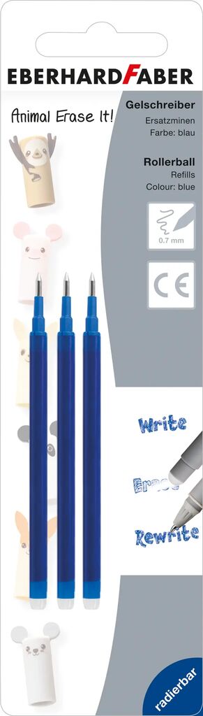 Mină Roller Gel Erasable Animal 0,7 mm Albastră 3 buc Eberhard Faber
