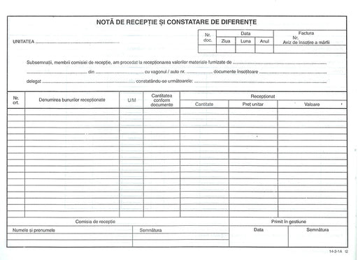 Notă de Recepție Constatare Diferențe Fără TVA Autocopiativă A4 100 file Calitate verificată
