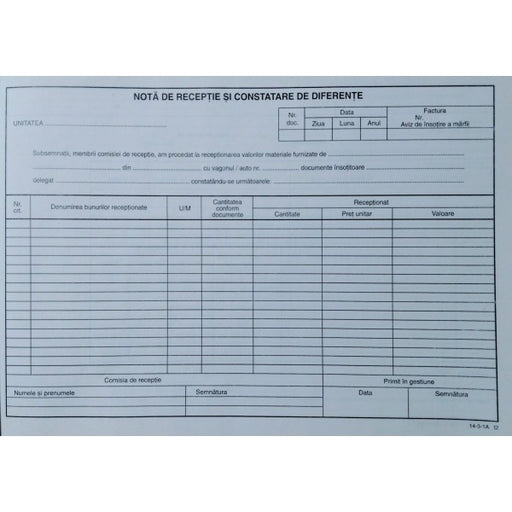 Notă de Recepție Constatare Diferențe Fără TVA A4 100 file Calitate verificată