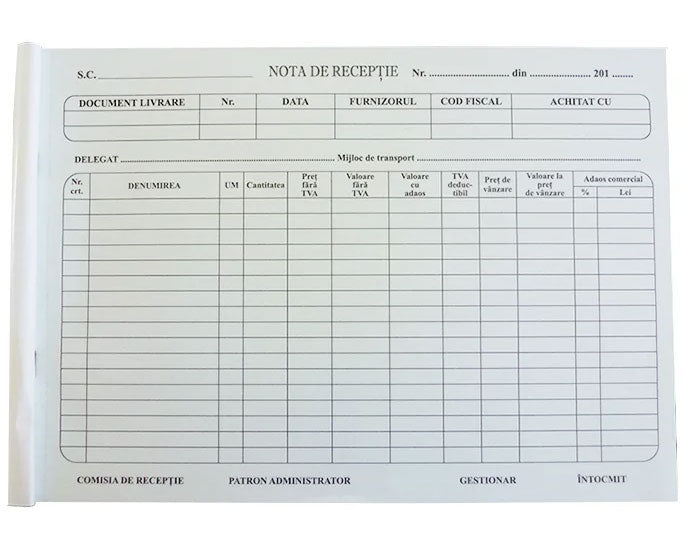 Notă de Recepție Model Vechi A4 100 file Nebo