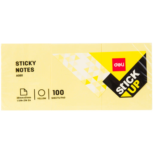 Notes adeziv Deli, galben, 38 x 51 mm, 3 x 100 file, 70 g/mp