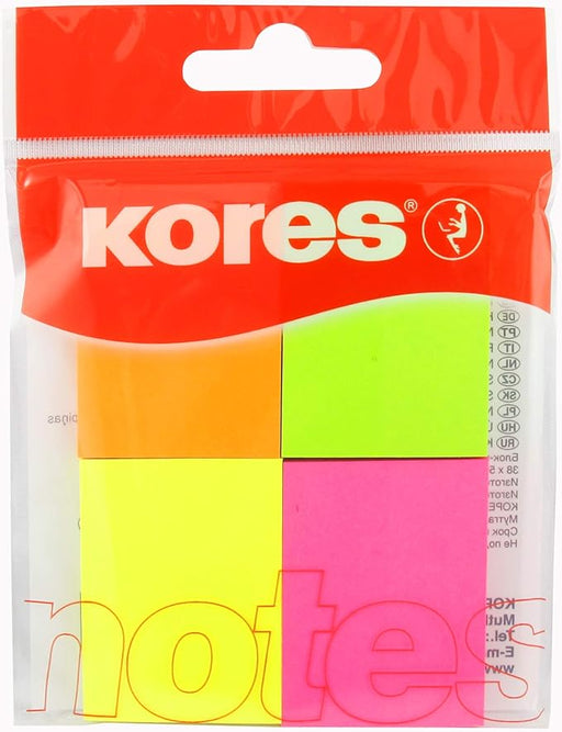 Notes adeziv Kores, 4 culori neon, 40 x 50 mm, 4 x 50 file