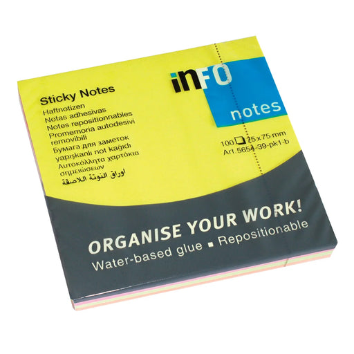 Notes Adeziv 75 x 75 mm 4 Culori Neon 100 file Global Notes