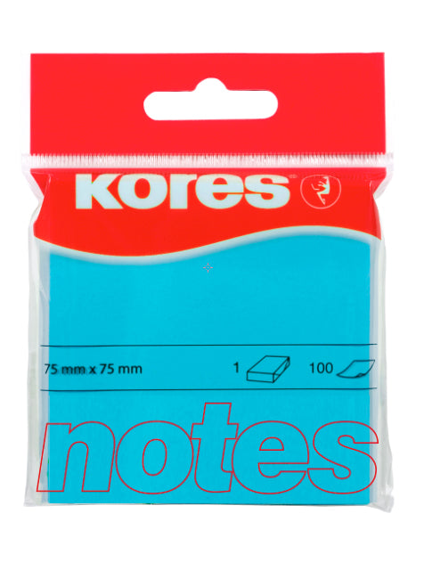 Notes adeziv Kores, albastru neon, 75 x 75 mm, 100 file
