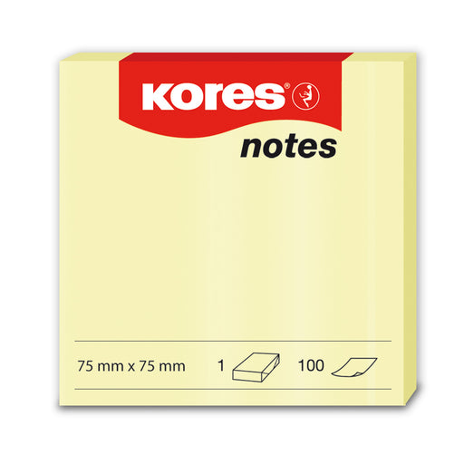 Notes adeziv Kores, galben pastel, 75 x 75 mm, 100 file