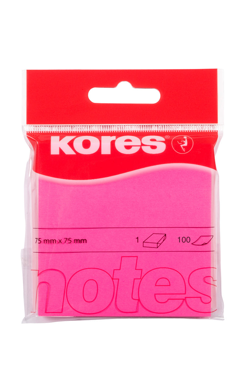 Notes adeziv Kores, roz neon, 75 x 75 mm, 100 file