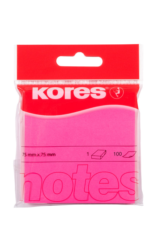 Notes adeziv Kores, roz neon, 75 x 75 mm, 100 file