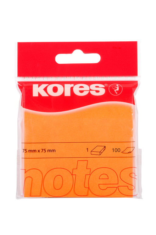 Notes adeziv Kores, portocaliu neon, 75 x 75 mm, 100 file
