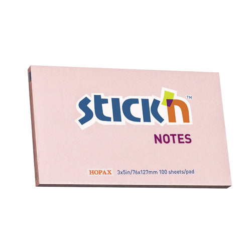 Notes adeziv Stick'n, roz pastel, 76 x 127 mm, 100 file