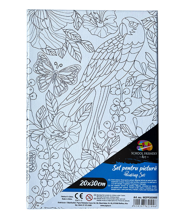 Set Pânză Predesenată pe Șasiu 20 x 30 cm Papagal Pigna