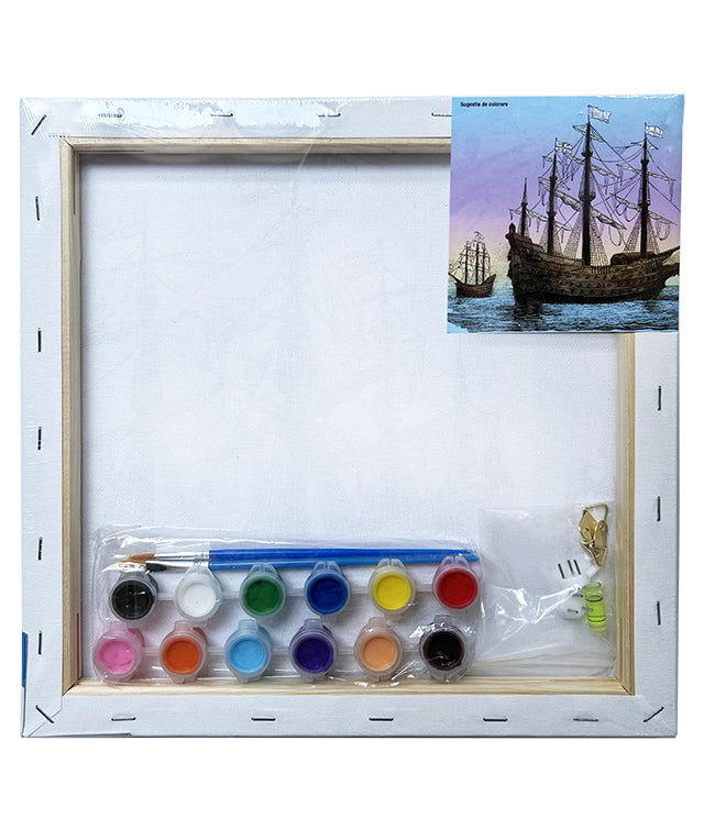 Set Pânză Predesenată pe Șasiu 30 x 30 cm Corabie Pigna