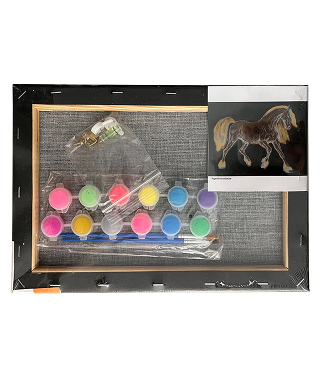 Set Pânză Neagră Predesenată pe Șasiu 20 x 30 cm Cal Metalizat și Neon Pigna