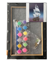 Set Pânză Neagră Predesenată pe Șasiu 20 x 30 cm Corabie Metalizat și Neon Pigna