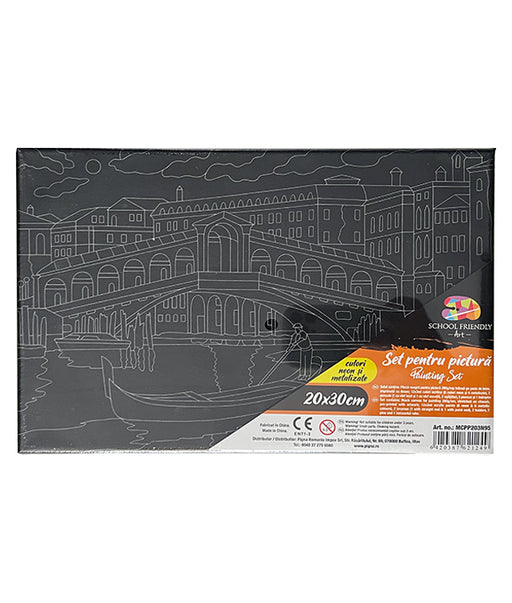 Set Pânză Neagră Predesenată pe Șasiu 20 x 30 cm Veneția Metalizat și Neon Pigna