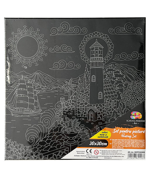Set Pânză Neagră Predesenată pe Șasiu 30 x 30 cm Far Metalizat și Neon Pigna
