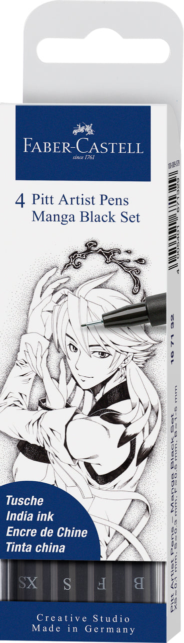 Set 4 Markere Pitt Artist Pen Manga Negru Faber-Castell