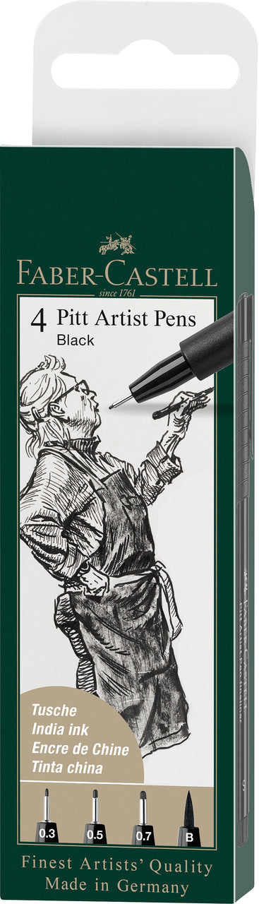 Set 4 Markere Pitt Artist Pen S, F, M, B Faber-Castell Negru