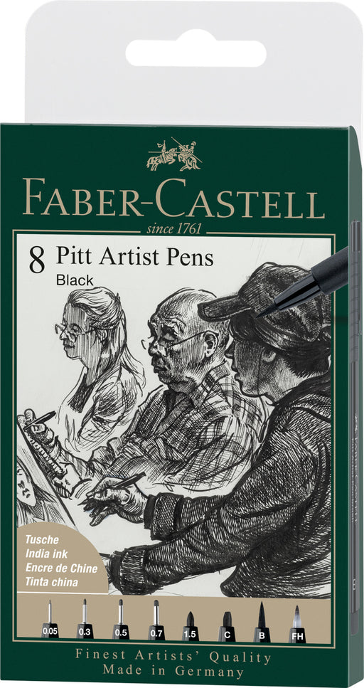 Set 8 Markere Pitt Artist Pen Negru în Etui Faber-Castell