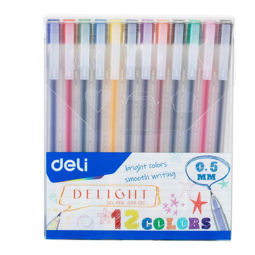 Set 12 Pixuri cu Gel 0,5 mm Culori Diverse Deli