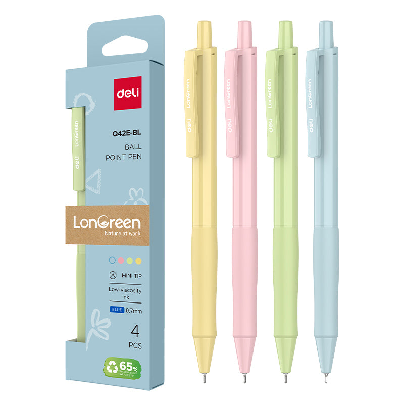 Pix cu Mecanism Longreen 0,7 mm Corp Pastel Albastru Plastic Reciclat 4 Buc Deli