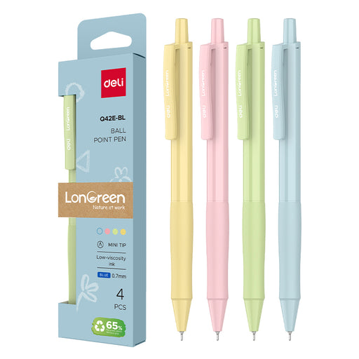 Pix cu Mecanism Longreen 0,7 mm Corp Pastel Albastru Plastic Reciclat 4 Buc Deli